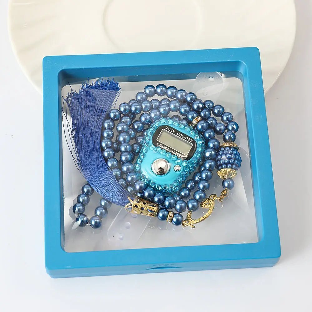 Religious Glass Pearl Worry Beads Digital Finger Tally Counter with Box Prayer Rosary Tasbih Islamique for Wedding Eid Gift - ElinaStoreotherElinaStoreElinaStore14:193#SET - 2;200000061:100009342