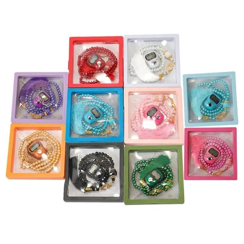 Religious Glass Pearl Worry Beads Digital Finger Tally Counter with Box Prayer Rosary Tasbih Islamique for Wedding Eid Gift - ElinaStoreotherElinaStoreElinaStore14:193#SET - 2;200000061:100009342