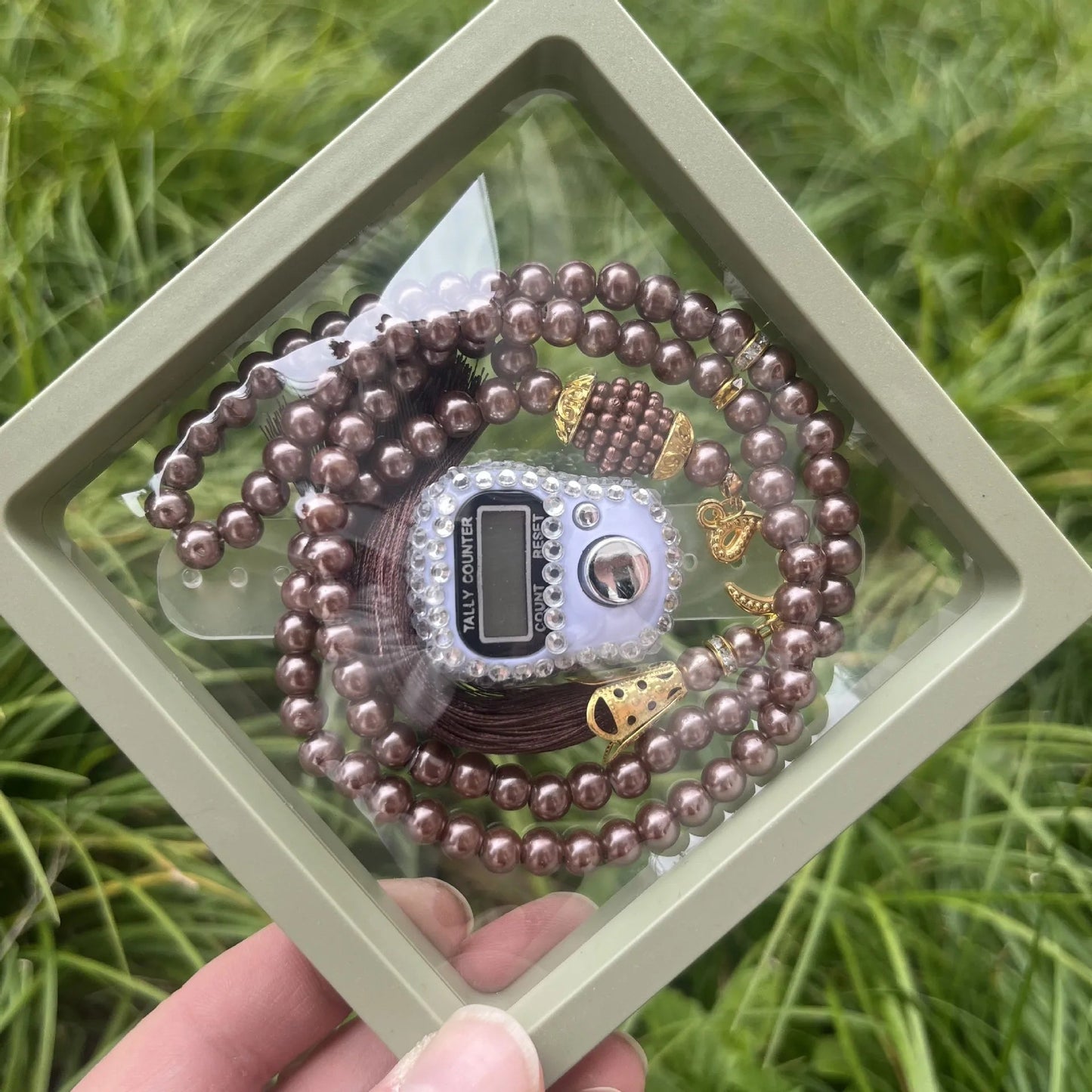 Religious Glass Pearl Worry Beads Digital Finger Tally Counter with Box Prayer Rosary Tasbih Islamique for Wedding Eid Gift - ElinaStoreotherElinaStoreElinaStore14:366#SET - 10;200000061:100009342
