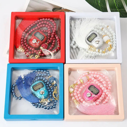 Religious Glass Pearl Worry Beads Digital Finger Tally Counter with Box Prayer Rosary Tasbih Islamique for Wedding Eid Gift - ElinaStoreotherElinaStoreElinaStore14:193#SET - 2;200000061:100009342