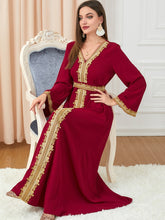 Dresses For Muslim Women Lace Embroidery V-Neck