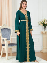 Dresses For Muslim Women Lace Embroidery V-Neck