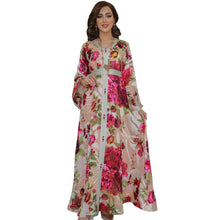 Muslim Pink Print Dress Abaya V-neck Women Jalabiya 2023 Caftan