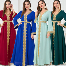 Dresses For Muslim Women Lace Embroidery V-Neck