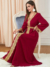 Dresses For Muslim Women Lace Embroidery V-Neck