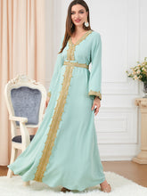 Dresses For Muslim Women Lace Embroidery V-Neck