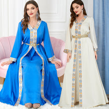 Long Dress Split V-neck Kaftan Long Sleeve Two Piece Dress