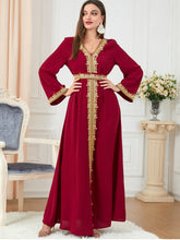 Dresses For Muslim Women Lace Embroidery V-Neck