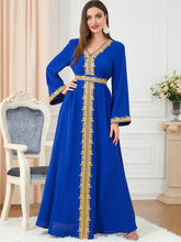 Dresses For Muslim Women Lace Embroidery V-Neck