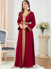 Dresses For Muslim Women Lace Embroidery V-Neck